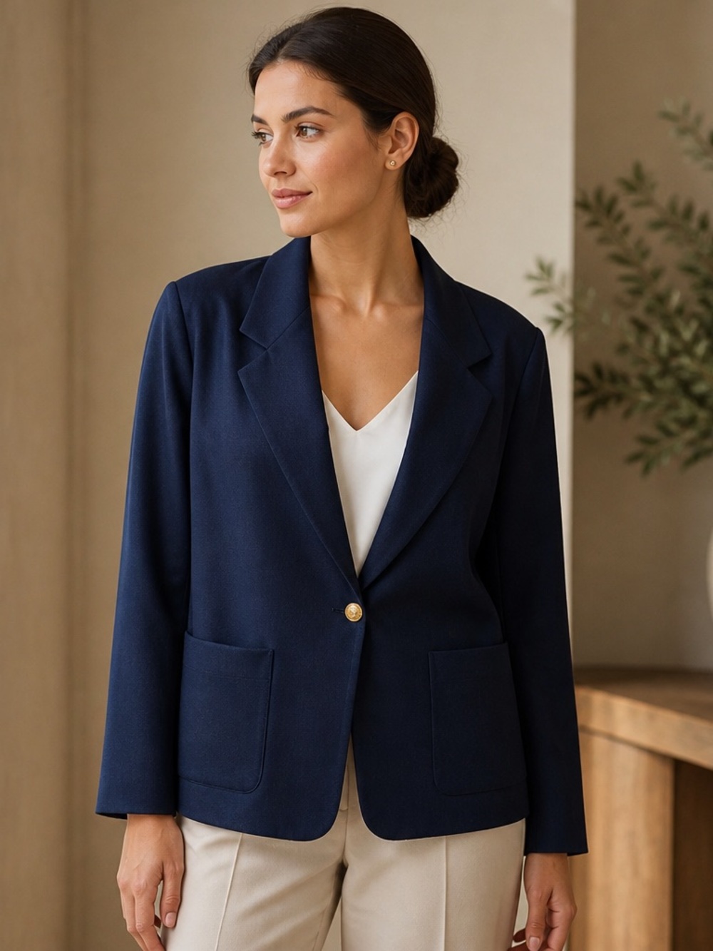 Blair Boutique size XLG (18) Women's Navy Single-Button Blue Blazer Jacket